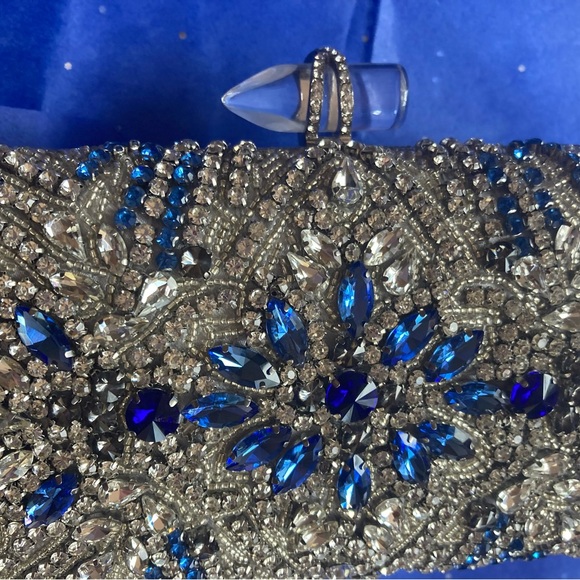 Nina Handbags - Nina Gelsey women’s Clutch bag | Silver/Blue Multi Glass Bead NWT